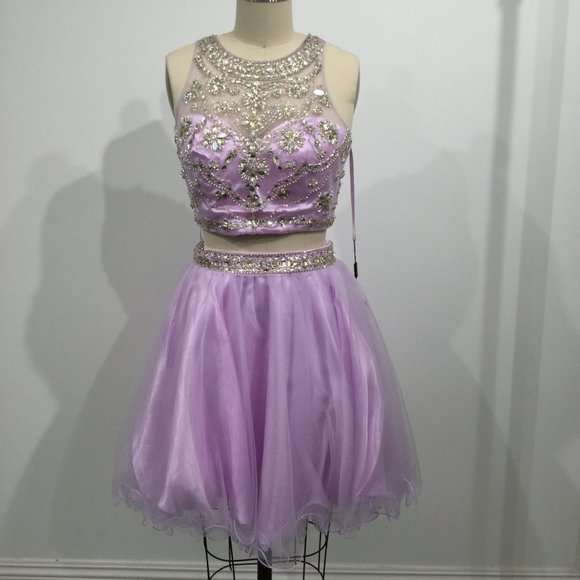 Cinderella Dresses & Skirts - NEW SHORT SLEEVELESS BABY DOLL DRESS WITH ILLUSION BEADED HIGH NECKLINE CD 975A
